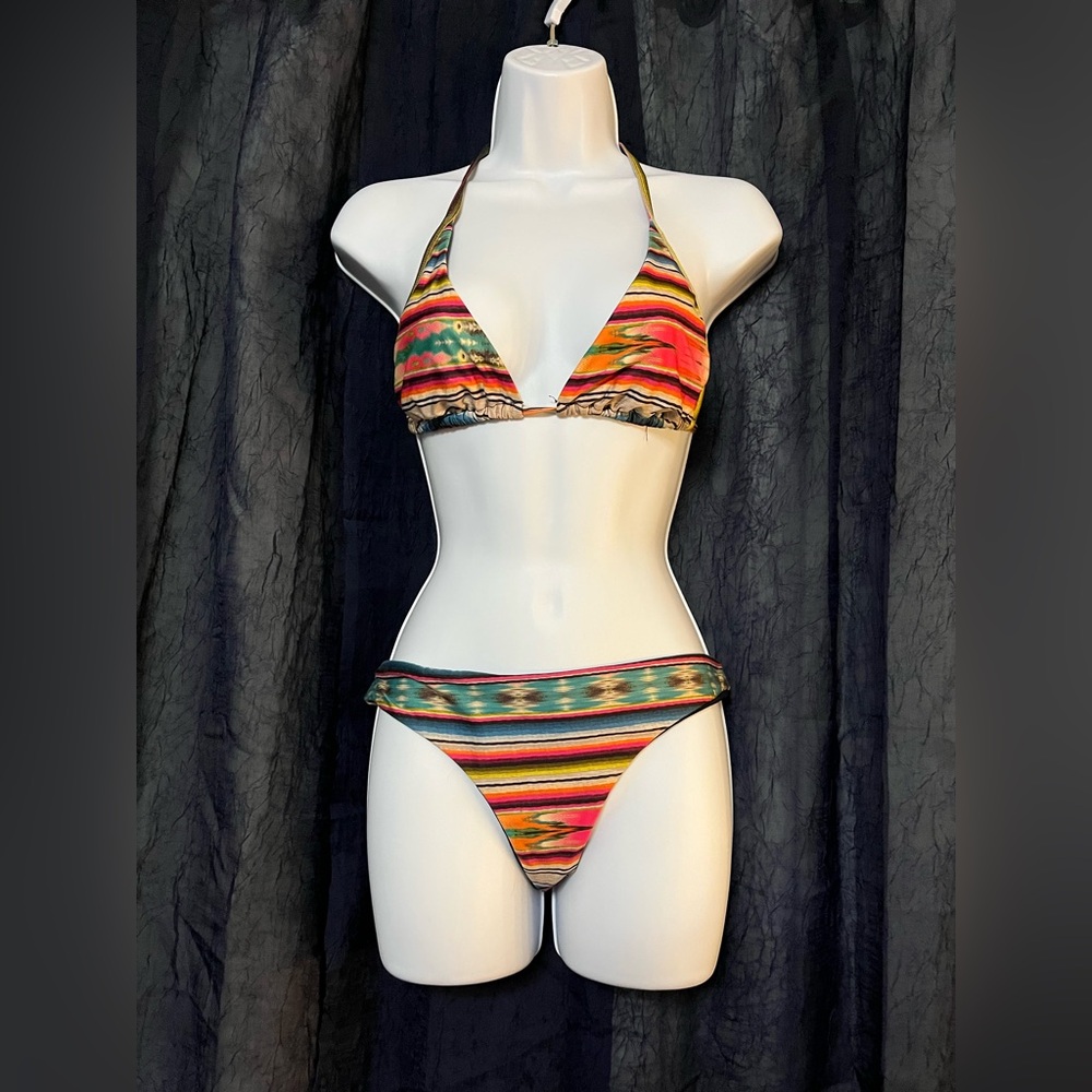 L Space Women’s Skinnie Minnie 2 Piece Bikini Top Medium & Bottoms Large EUC